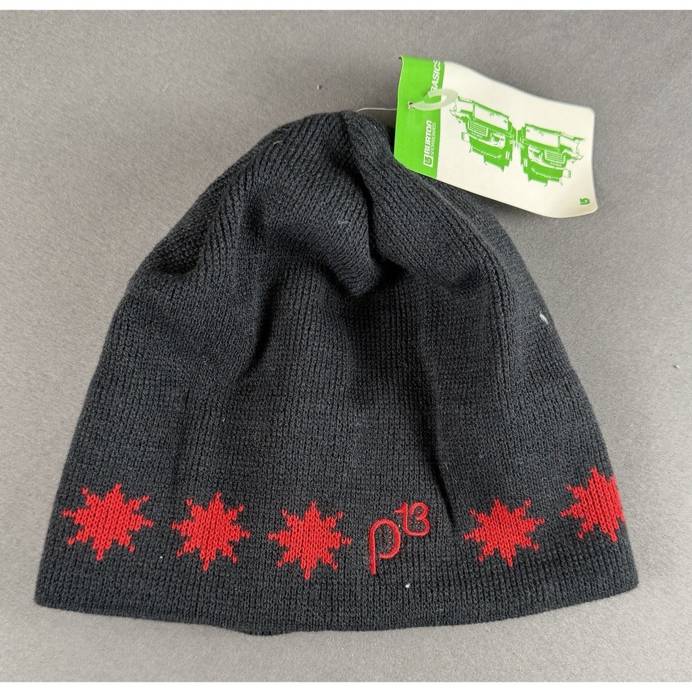 Vintage Burton Snowboards Beanie Black Red Made in Canada 100% Acrylic Y2K